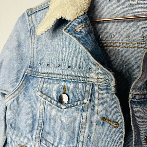 Rebecca Minkoff Light Blue Faux Fur Collar Clark Studded Denim Jacket Size XS - Picture 8 of 13
